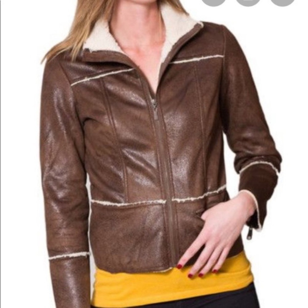 Prana Faux Leather Metallic Sherpa Lined Tricia Jacket S